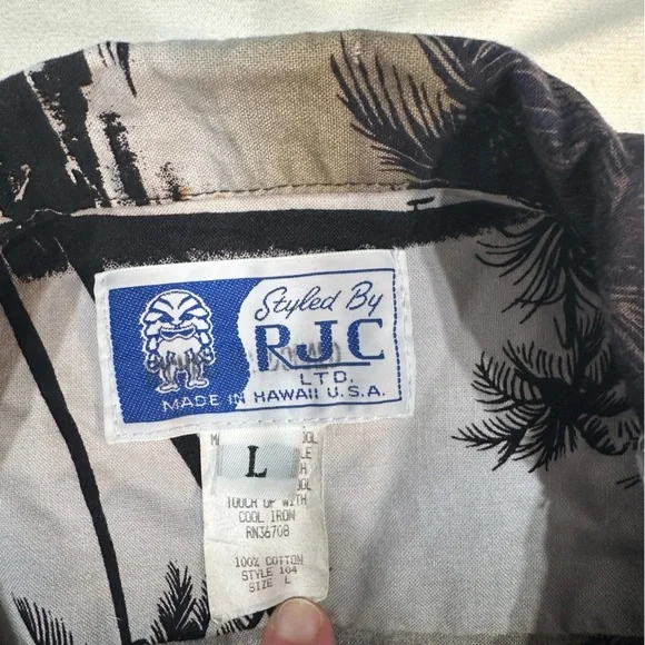 Vintage RJC Hawaiian Shirt Mens L Tropical Beach Scene Short Sleeve Sail Floral - Picture 3 of 12